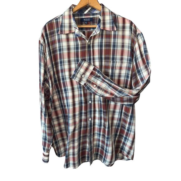 Bogari Plaid Button-Up Shirt Red/Blue/White Cotton Blend Long Sleeve Size XL - Picture 2 of 6
